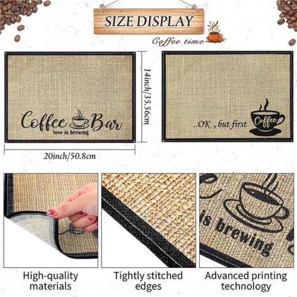 2 Pieces Coffee Bar Mat,Coffee Bar Accessories 20 x14 Inch Coffee Bar Decoration - Picture 6 of 6